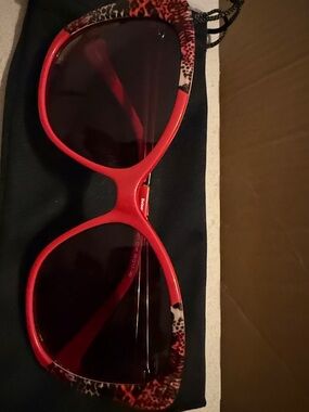 Betsey Johnson Red Sunglasses with Leopard Accent